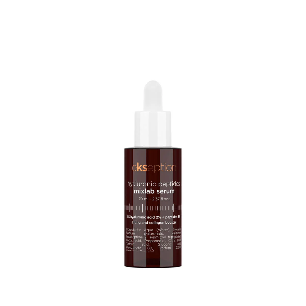 Ekseption HA PEPTIDES priešraukšlinis liftingo serumas, kolageno busteris : XS hialurono r. 2%, peptidai 5%, 75ml