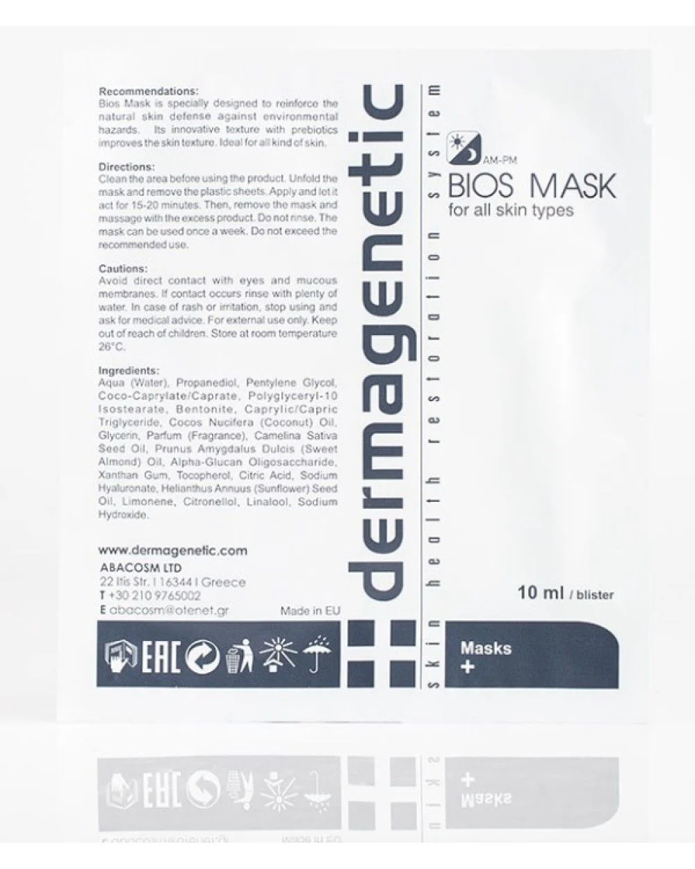 DERMAGENETIC BIOS MASK veido kaukė 1vnt.x10ml