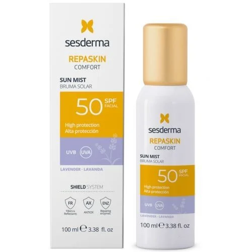 Sesderma Repaskin Comfort apsauginė veido dulksna nuo saulės su Levandų aromatu Spf50, 100 Ml