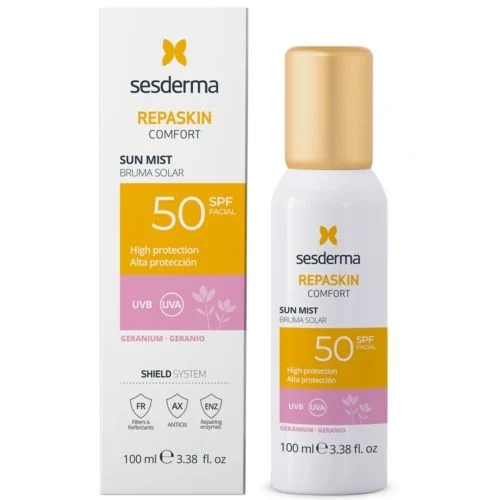 Sesderma Repaskin Comfort apsauginė veido dulksna nuo saulės su pelargonijų aromatu Spf50, 100 Ml