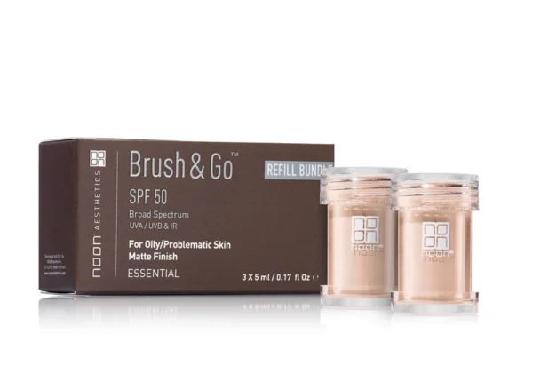 NOON BRUSH&GO MINERAL SUN PROTECTION POWDER SPF 50 PAPILDYMAS RIEBIAI/PROBLEMINEI ODAI (Tone 01 arba Tone 02), 3x5 ML