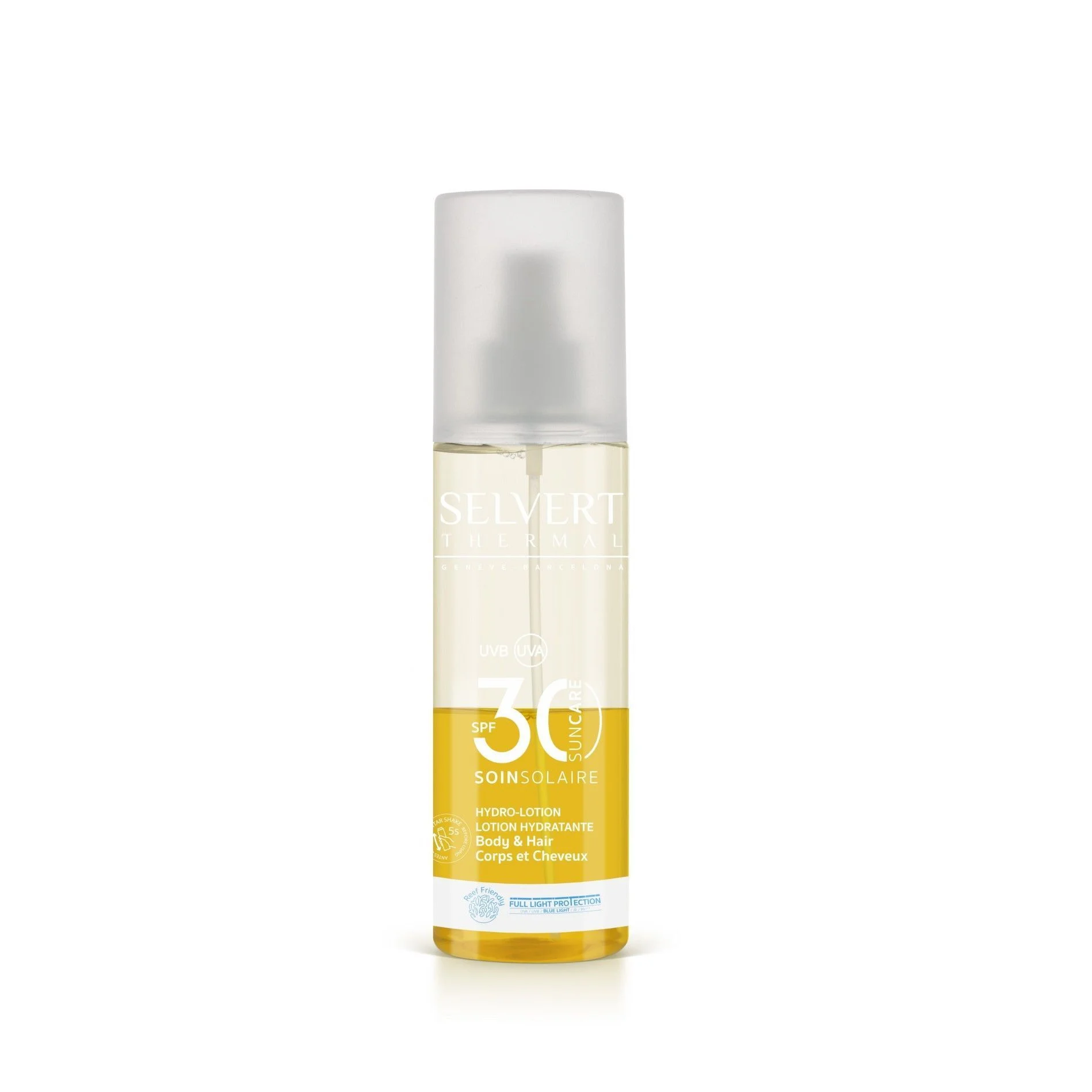 Selvert Thermal dvifazė drėkinamoji apsauginė dulksna kūnui ir plaukams SPF30 | SUN CARE HYDRO-LOTION BODY&HAIR SPF30, 200ml