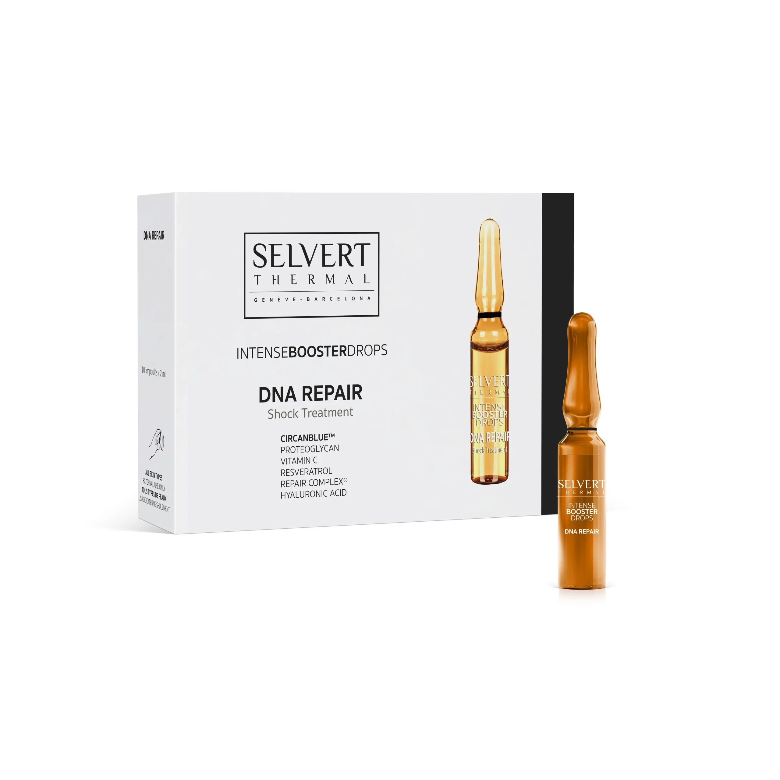 Selvert Thermal DNA REPAIR INTENSE BOOSTER DROPS/ Intensyvus DNR atstatantis koncentratas, (dėžutėje 10 vnt. x 2 ml)