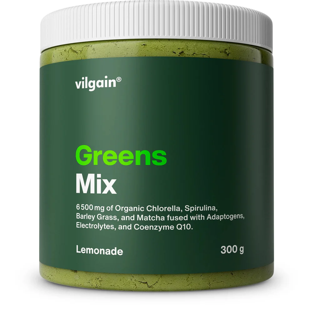 Vilgain Greens Mix – žaliųjų augalų ir elektrolitų mišinys (300 g)