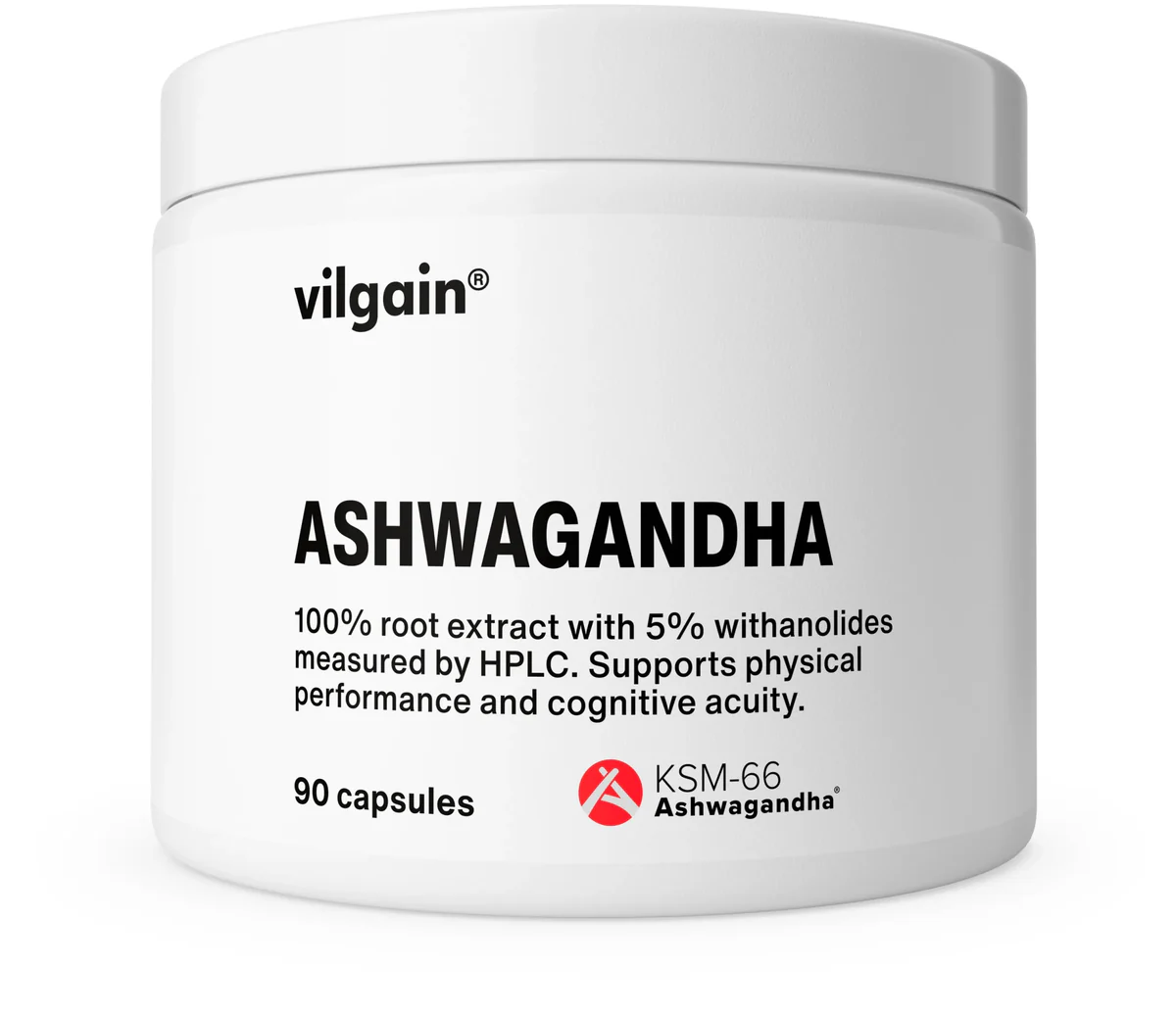 Vilgain Ashwagandha KSM-66® – aukštos koncentracijos šaknies ekstraktas (90 kapsulių)