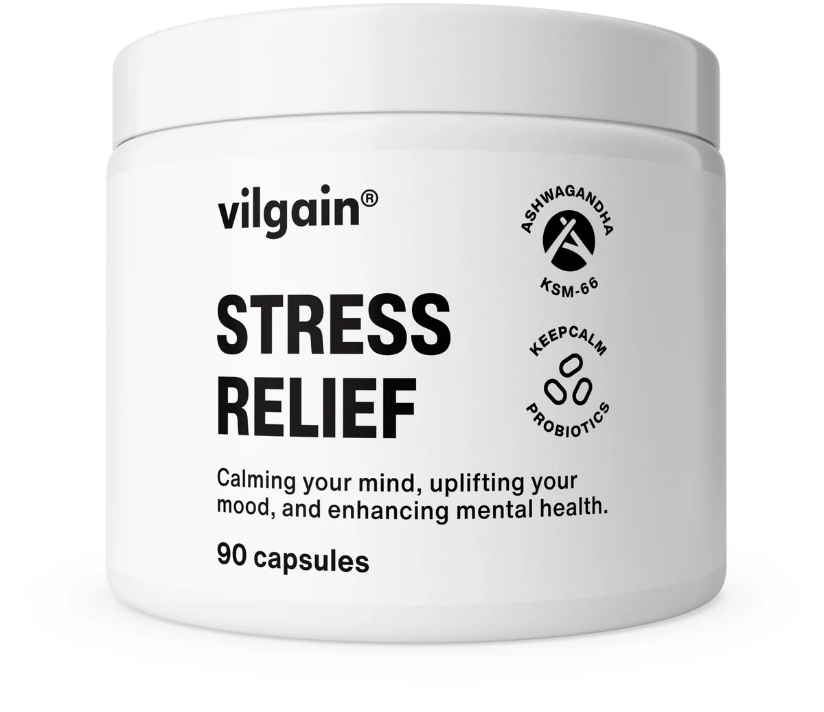 Vilgain Stress Relief – kompleksas nervų sistemai ir emocinei pusiausvyrai (90 kapsulių)