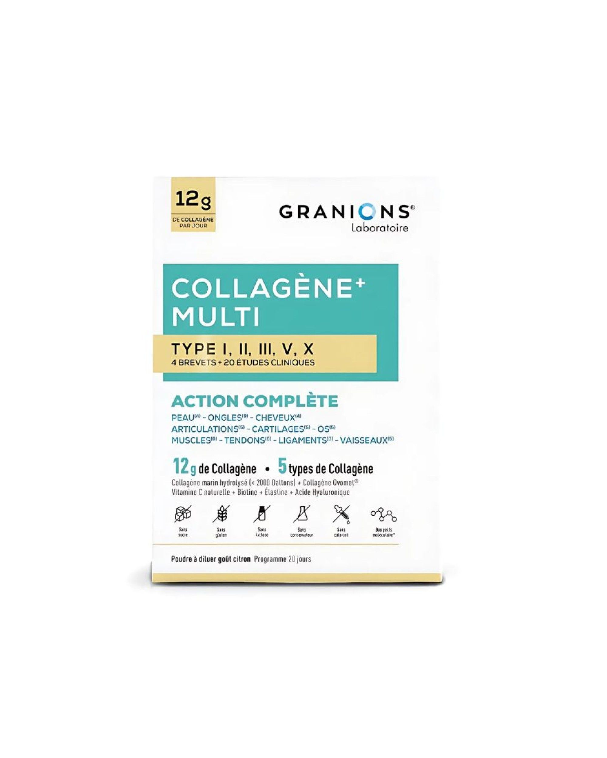 GRANIONS Collagène+ Multi type I, II, III, V, X - Comprimés Kolageno kompleksas (I, II, III, V, X tipai), 260 g
