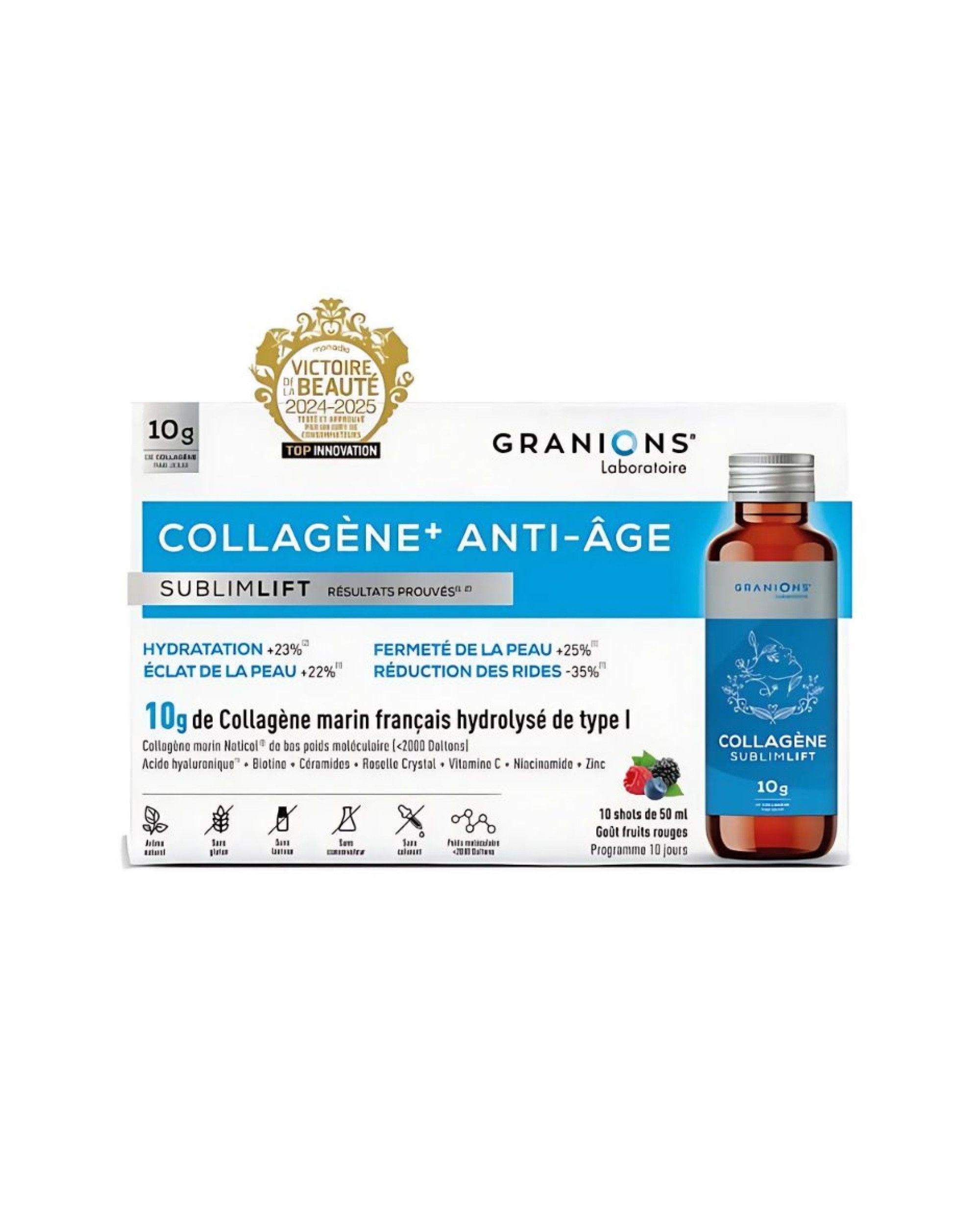 GRANIONS COLLAGENE+ ANTI-AGE SUBLIMLIFT kolagenas, hialurono rūgštis ir antioksidantai. 10 but.