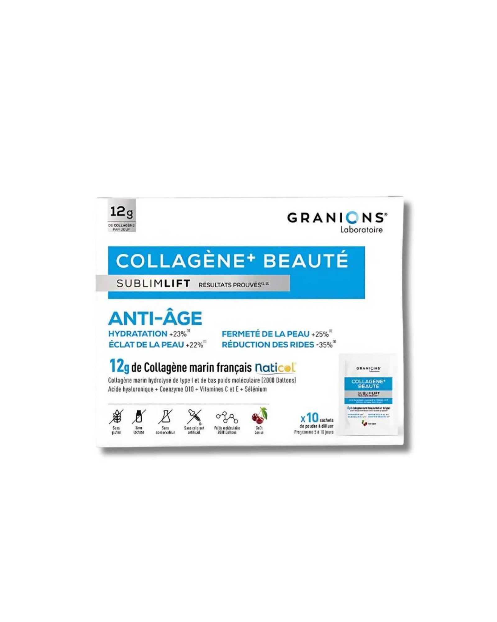 GRANIONS COLLAGENE BEAUTE SUBLIMLIFT SACHETS grožio liftingo kompleksas odai miltelių paketėliuose, 12 g.