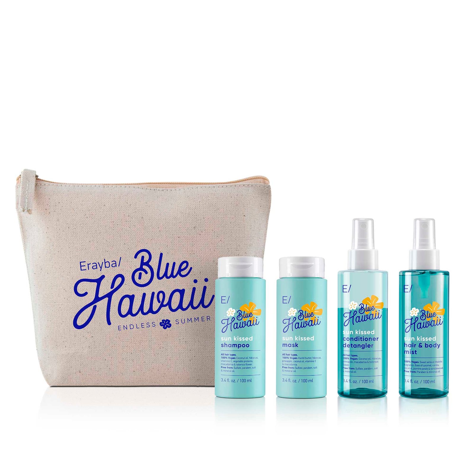 Erayba, kelioninis rinkinys plaukų ir kūno priežiūrai, Blue Hawaii, 4x100ml