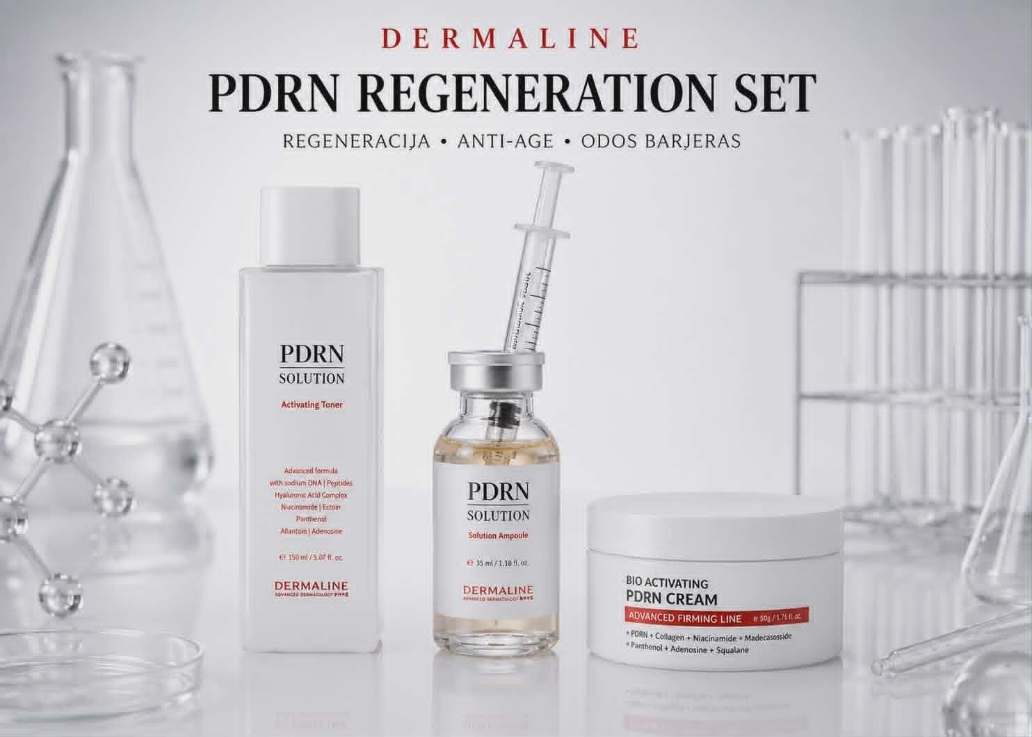 Dermaline PDRN Regeneruojantis Rinkinys 3 žingsnių odos atkūrimo sistema PDRN REGENERATION SET